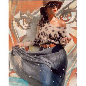 Eva Franco for Anthropologie Pearl Tulle Pleated Midi Black Skirt